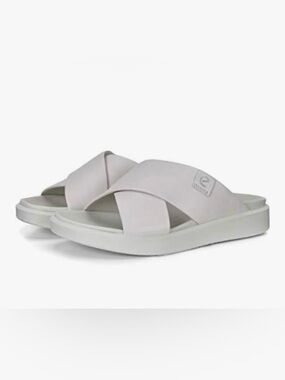 Ecco Flowt LX White Leather Slide Sandals 8